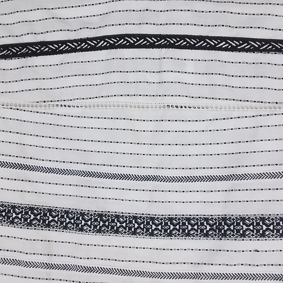 ZARA Boho Blouse Size Small in Black White Stipes w/ Pom Pom fringe - Picture 8 of 11